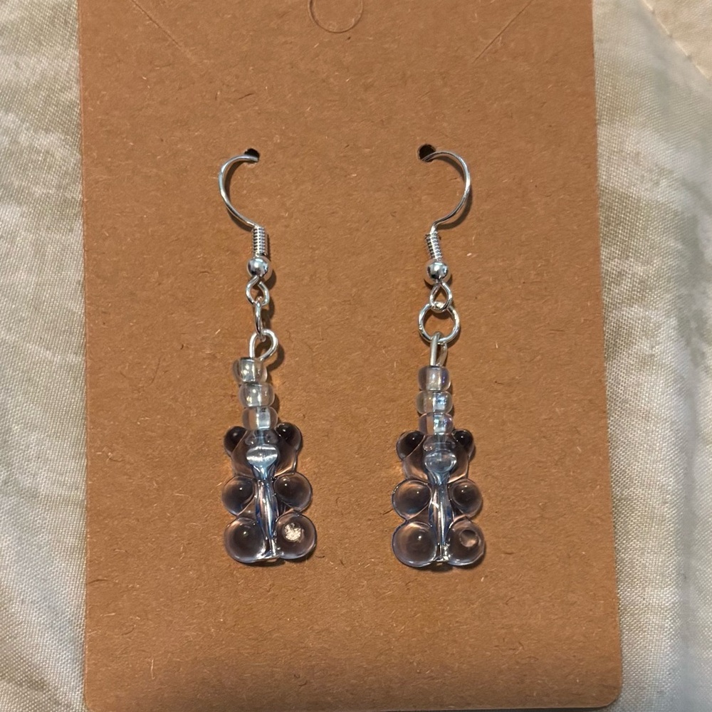 Handmade Blue & Silver Gummy Bear Earrings